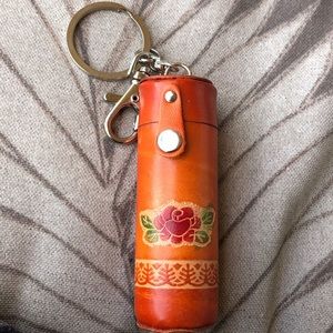 Leather cylinder shaped key chain